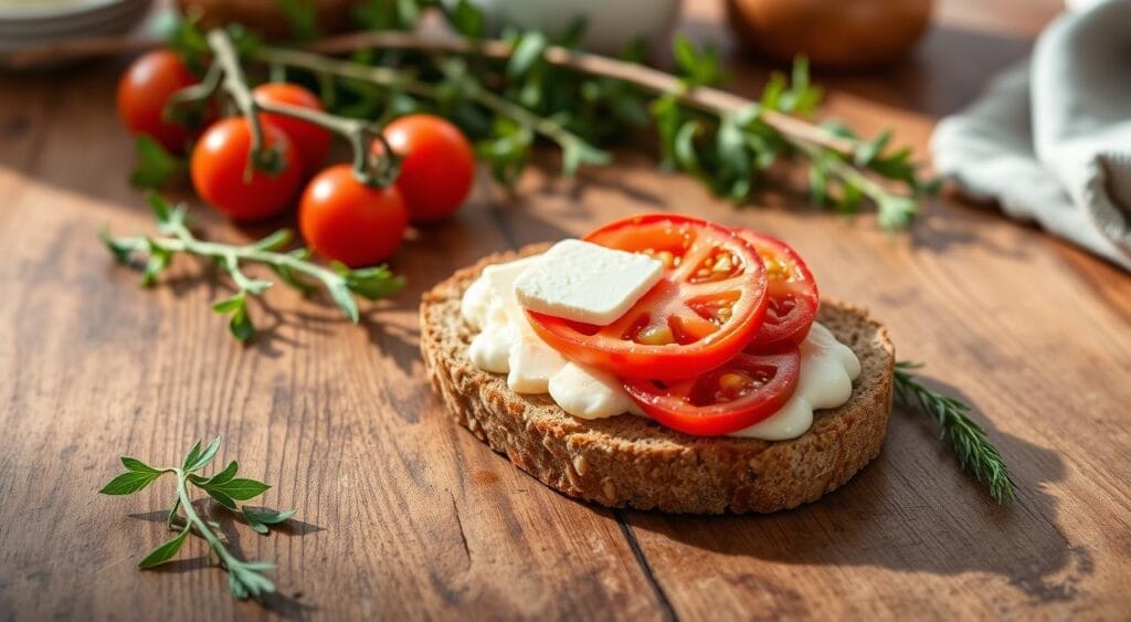 7 idées de petits-déjeuners équilibrés pour bien débuter 3 Pain complet avec fromage frais et tomates