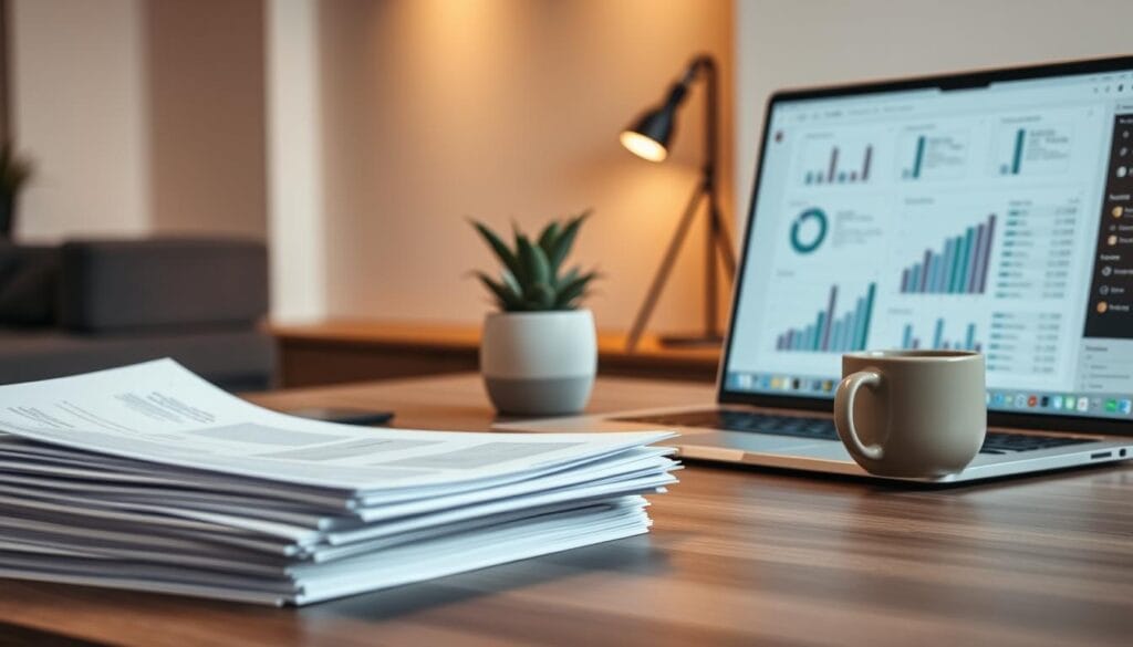 A detailed desktop scene showcasing an analytical review of a beauty platform. In the foreground, a neat stack of documents and a laptop displaying data visualizations. In the middle ground, a serene potted plant and a stylish mug of coffee, symbolizing the thoughtful evaluation process. The background features a minimalist office wall with warm lighting, creating a contemplative atmosphere. The colors are muted, with shades of gray, beige, and olive green, conveying a sense of professionalism and focus. The overall composition suggests a thorough, measured approach to assessing the platform's performance and potential areas for improvement. A detailed desktop scene showcasing an analytical review of a beauty platform. In the foreground, a neat stack of documents and a laptop displaying data visualizations. In the middle ground, a serene potted plant and a stylish mug of coffee, symbolizing the thoughtful evaluation process. The background features a minimalist office wall with warm lighting, creating a contemplative atmosphere. The colors are muted, with shades of gray, beige, and olive green, conveying a sense of professionalism and focus. The overall composition suggests a thorough, measured approach to assessing the platform's performance and potential areas for improvement.