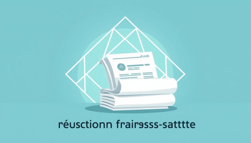 iSanté : gestion simple de votre mutuelle santé 3 A modern and minimalist illustration showcasing "réduction frais santé". In the foreground, a stack of medical bills and documents is being neatly organized and reduced in size, conveying the idea of cost savings and efficient healthcare management. The middle ground features an abstract geometric pattern of intersecting lines and shapes, creating a sense of balance and structure. The background is a serene gradient of soft blues and greens, evoking a calming and professional atmosphere. The lighting is clean and diffused, highlighting the details of the documents while maintaining an overall sophisticated and polished aesthetic. The angle is slightly elevated, giving the viewer a bird's-eye perspective on the scene and emphasizing the orderly and streamlined nature of the "réduction frais santé" concept.