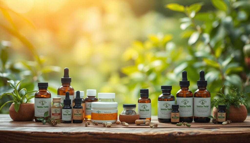 Celyatis : avis, efficacité et guide d'achat 2 A tranquil and serene scene of a well-being products display. In the foreground, an assortment of natural, organic items such as essential oils, herbal tinctures, and holistic supplements are artfully arranged on a rustic wooden table. The middle ground features a soft-focus backdrop of lush, verdant foliage, hinting at the natural origins of the products. The lighting is warm and diffused, casting a soothing, therapeutic ambiance. The angle is slightly elevated, allowing the viewer to appreciate the harmonious composition and the care taken in curating this wellness-focused display. The overall mood is one of mindfulness, balance, and a commitment to a healthier, more holistic lifestyle.