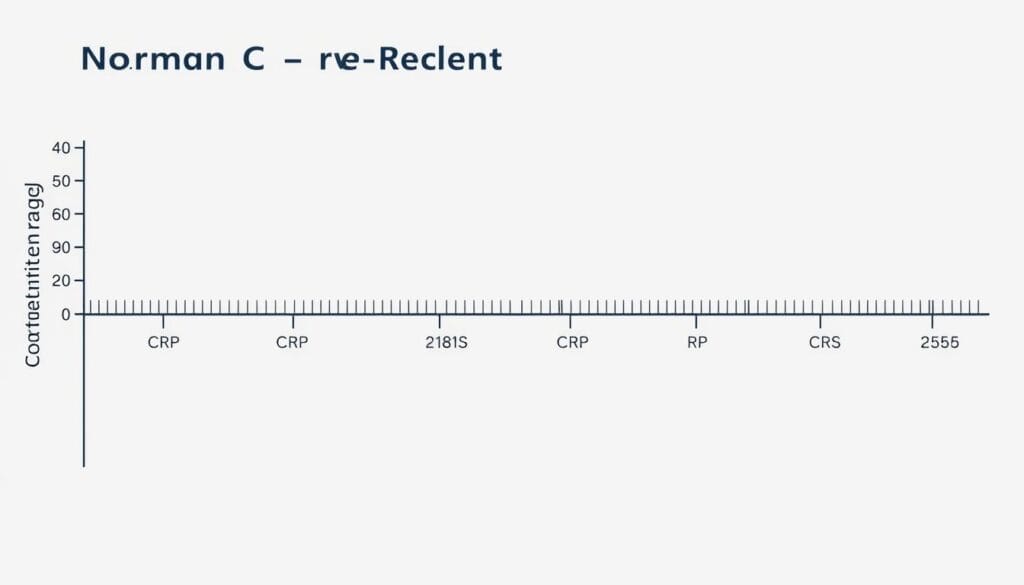 CRP ultrasensible : analyse et valeurs normales 1 a detailed scientific illustration of normal C-reactive protein (CRP) levels, showing a graph or chart with a labeled x-axis depicting CRP concentration range, and a y-axis labeling the corresponding physiological states. The chart should be rendered in a clean, minimalist style with a white background, using a muted color palette of blues, grays, and blacks to convey a sense of clinical precision. The overall composition should balance informative technical elements with an aesthetic appeal suitable for a medical publication.