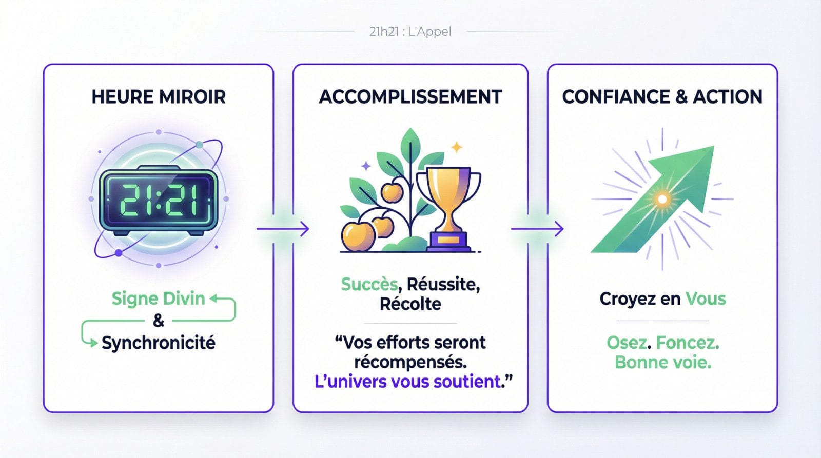 Illustration symbolique de l'heure miroir 21h21 représentant la confiance et l'action