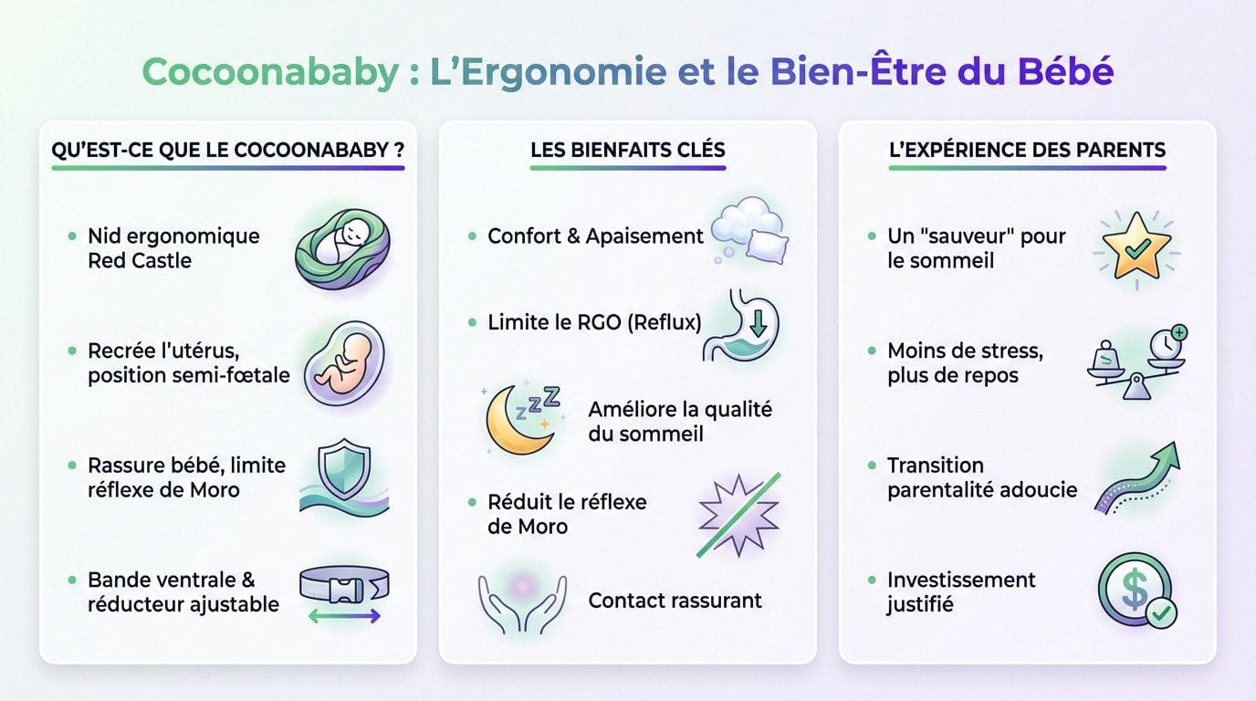 Bébé dormant paisiblement dans un Cocoonababy, illustrant l'ergonomie et le confort