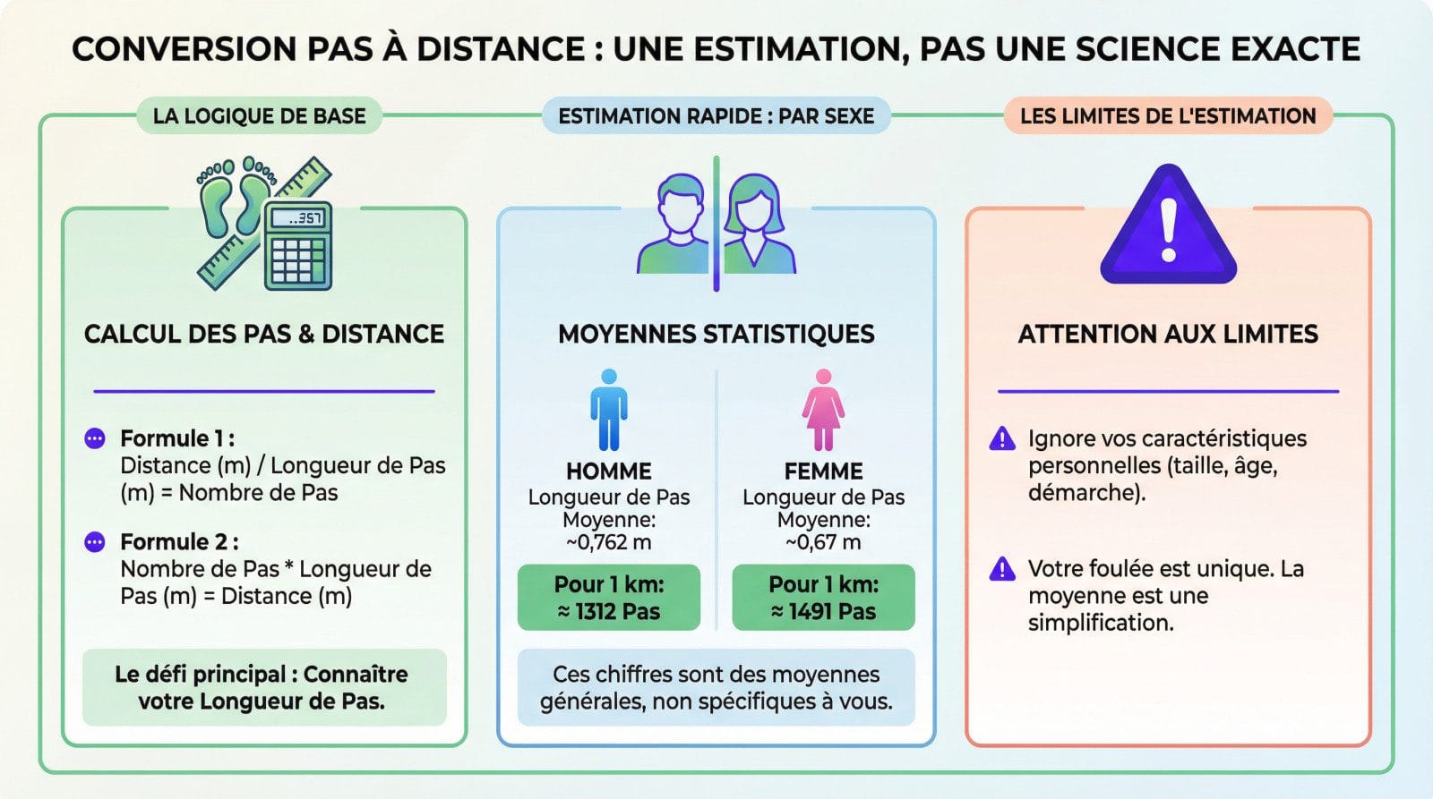 Illustration montrant des chaussures de marche et une calculatrice pour estimer la distance en kilomètres