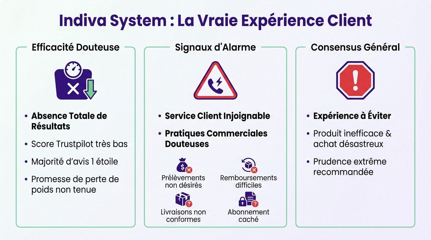 Graphique montrant les avis clients négatifs et problèmes signalés sur Indiva System