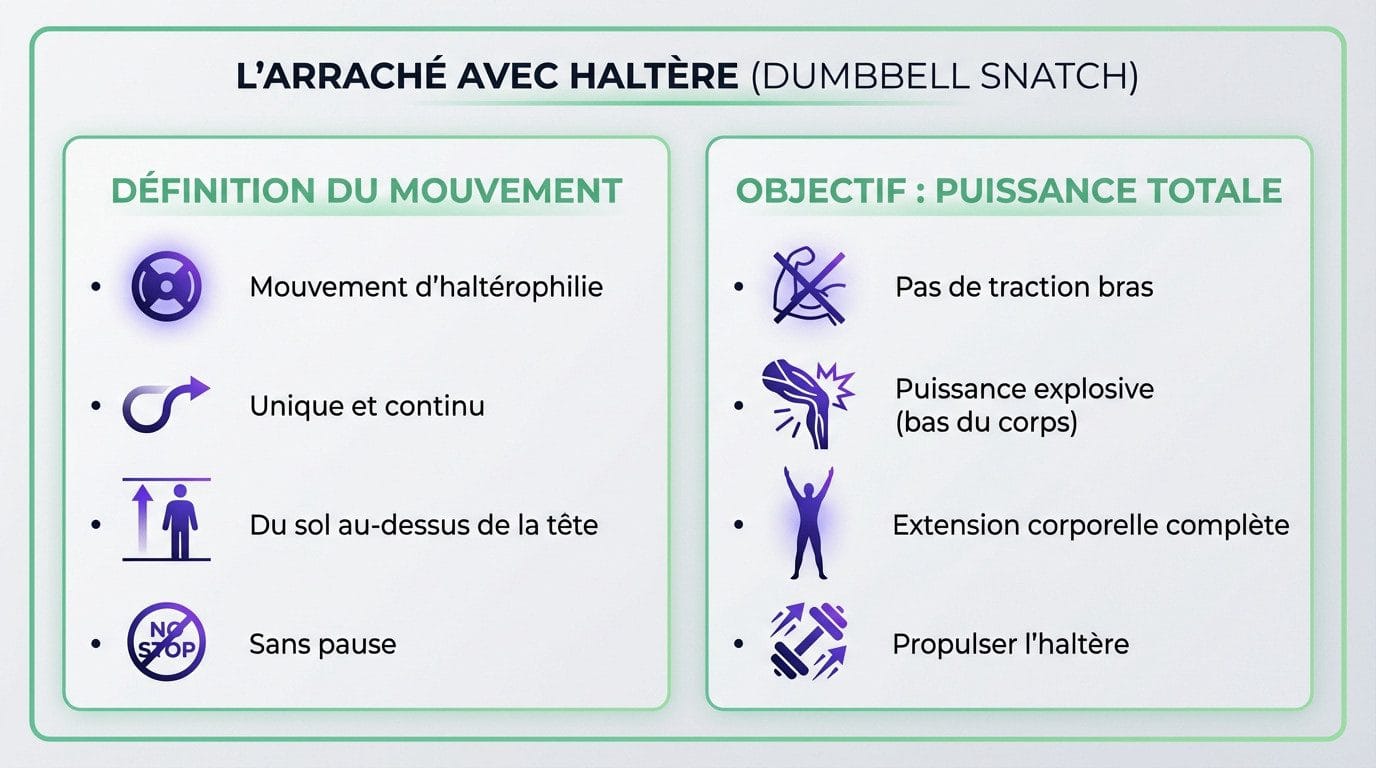 Athlète exécutant un dumbbell snatch avec une extension complète