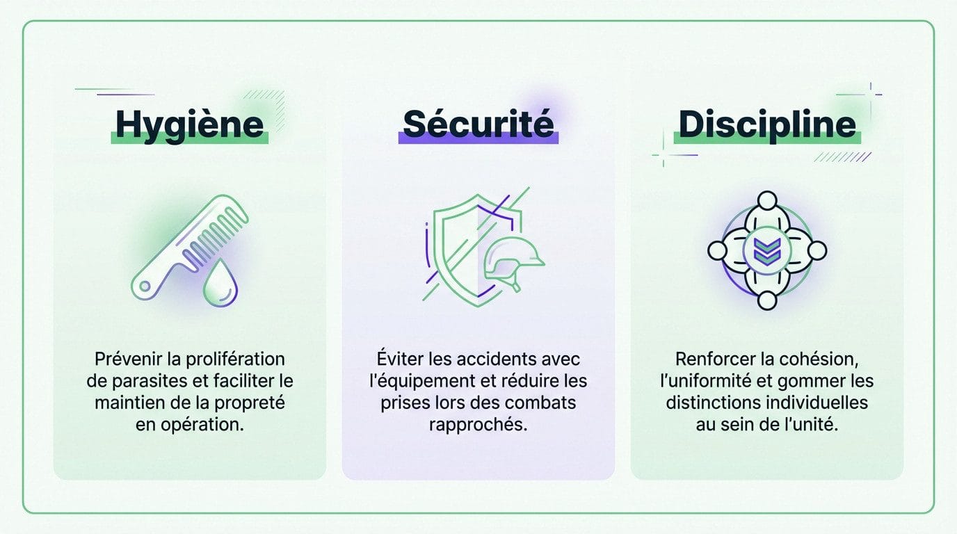 Soldat avec une coupe de cheveux militaire réglementaire illustrant la rigueur et l'uniformité