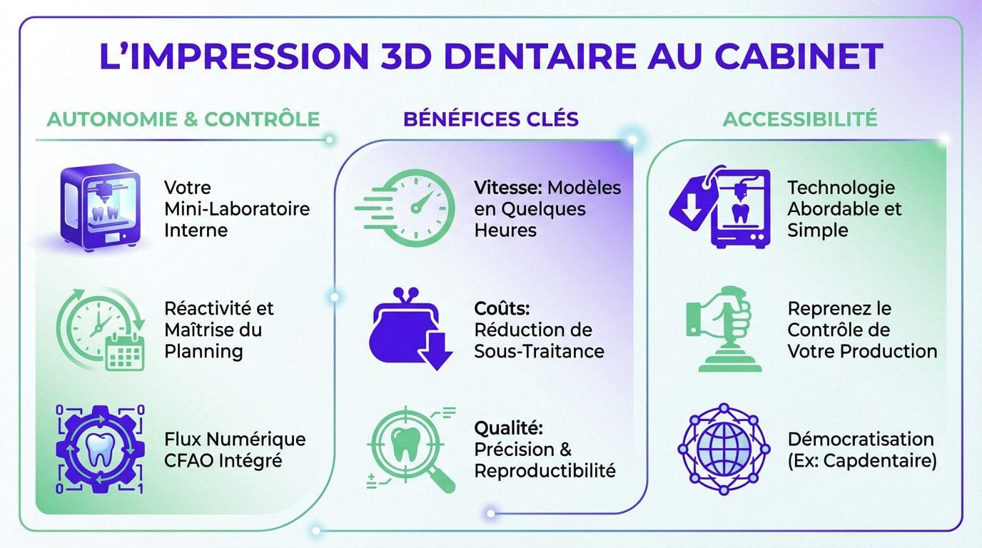 Dentiste utilisant une imprimante 3D au cabinet pour un flux de travail numérique
