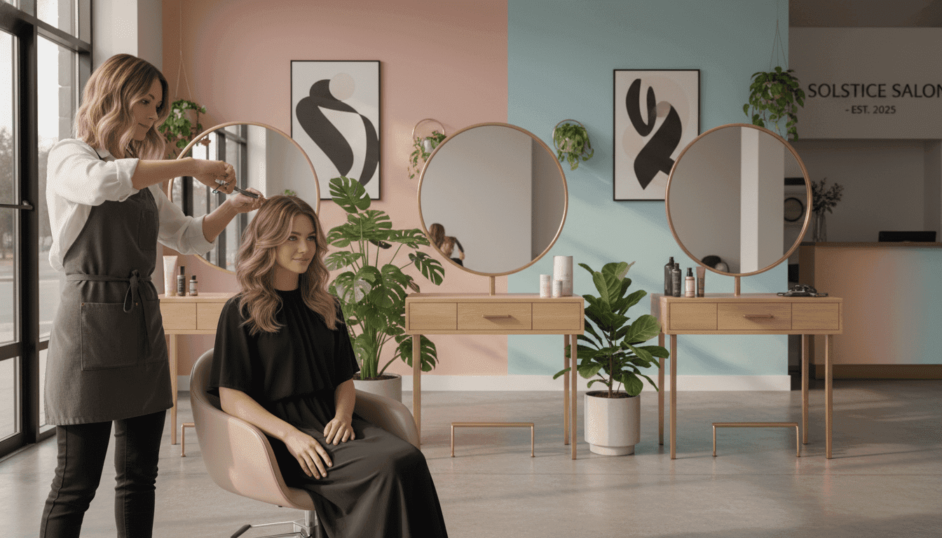 Coupe mi-longue effilée dégradée : à qui ça va ? 1 A stylish, contemporary salon interior showcasing a professional hairstylist in the foreground, expertly demonstrating a layered, shoulder-length, textured haircut on a model with medium-length hair. The model has a confident posture and a gentle smile, embodying a fresh and trendy vibe. The middle ground features elegant styling stations with mirrors reflecting natural light, creating a warm and inviting atmosphere. In the background, soft pastel colors are embraced, with decorative plants and modern artwork adding to the chic feel of the space. The lighting is bright but soft, suggesting late afternoon sun that highlights the hair's movement and style. The overall mood is upbeat and trendy, establishing a context for the evolving hair trends of 2025.